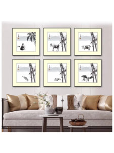 ภาพสัตว์ปีกัน 12 ตัว ตกแต่งห้องนั่งเล่นและร้านอาหาร สไตล์จีนใหม่ ภาพวาดฝาผนังธรรมชาติ ภาพวาดสัตว์ปีกัน ภาพวาดฝาผนังแบบแบ่งออกเป็น 3 ส่วน