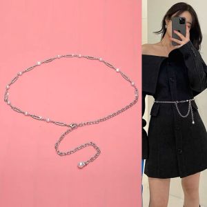 Womens Belt Diamond Decorated Chain Waist Chain Accessory for Skirts And Dresses Slimming Summer Simple Silver High-End Feeling