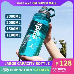 【1100/2000/3000ML】Portable Water Bottle Large Capacity Outdoor Travel Leak-proof Shaker Bottle Plastic Drinkware for Tour Sports Gym