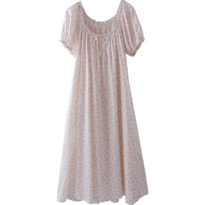 XEXZ | Pure Cotton Lace Sleepwear Womens Summer New Style Combed Floral Print Long Dress Nightgown Sweet French Girl Style Sleepwear