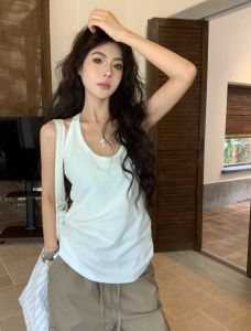 Idle Style Sleeveless Waistcoat I-Shaped Strap Vest T-shirt Female 2024 Summer Loose Slimming outside Wear Open Back Tops