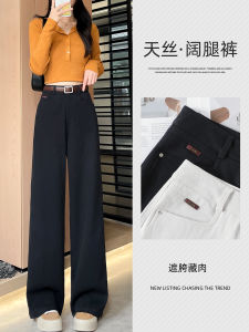 Elastic Lyocell Cotton Denim Pants High Waist Drapey Thin Womens Wide Leg Casual Pants Spring Autumn Cleanfit Style