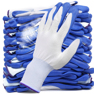 12pairs Nitrile Coating Safety Rubber Gloves Oil-Proof Non-Slip Work Gloves for Outdoor Garden Building Construction Knit Protection Grip Work Gloves