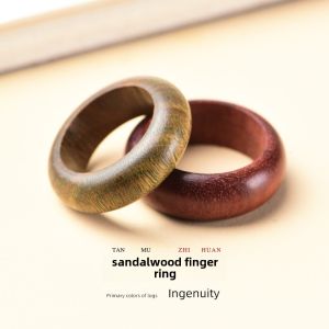 Natural Sandalwood Rings Couple Set Men Women Ethnic Style Green Purple Silk Bamboo Wood Finger Rings Fashionable Jewelry