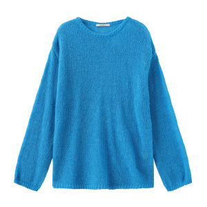 Semi Sheer Hollowed Out Loose Drop Shoulder Round Neck Pullover Light Knitwear
