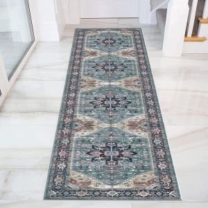 VIKAMA Crystal Velvet Soft And Non-Slip Vintage Boho Persian Carpet Laundry Room Hallway Kitchen Living Room Bedroom Mat