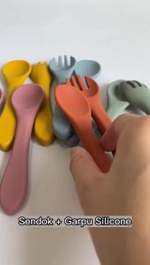 PERALATAN MAKAN BAYI / ANAK - SENDOK DAN GARPU SILIKON ( BABY SILICONE FORK AND SPOON )