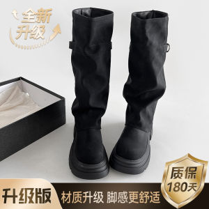 Lin Beibei Womens High-Cut Booties Thick Bottom Western Knight Boots Autumn Winter Heightening Calf-Length Ultra-Fine-Fiber