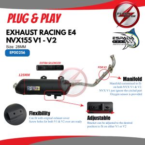 Flashmotor NVX 155 V1 V2 NVX155 STD RACING EXHAUST ESPADA E4 28MM