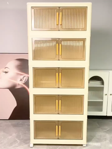 inhom 70cm 5-Tier Storage Cabinet Foldable Plastic Storage Organizer Large Capacity Storage Cabinet For Clothes Books Toys kitchenware
