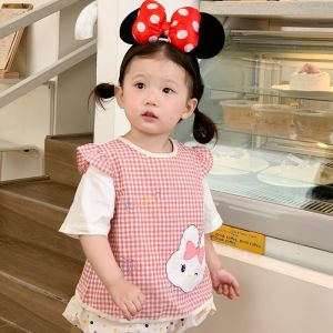 Waterproof Cartoon Rabbit Bibs Baby Feeding Smock Clothes Cotton Polyester Blend Click Clack Fastening Design Infant Gown