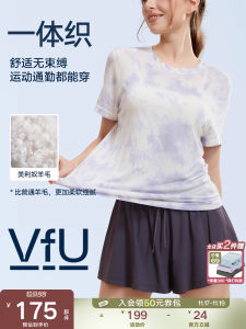 VfU Sport Dyed Wool One-Piece Short Sleeve T-Shirt Womens Yoga Fitness Spring Summer Pilates New Cover up Loose Fit round Neck