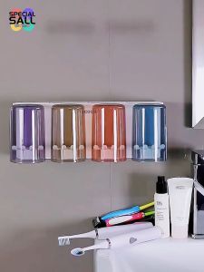 Multi Functional Wall Mounted Toothbrush Holder Storage Equipped with Toothpaste Dispenser Set Squeezer No Drilling Storage Rack Suitable for Large Families