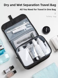 MONLEYTA | Travel Toiletry Bag Waterproof Storage Pouch Mens Womens Cosmetic Bag Separate Wet Dry Compartments Large Capacity