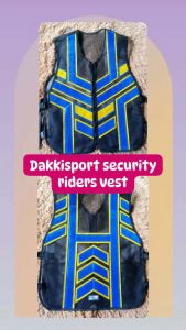 Dakkisport security riders vest blue yellow geometric design
