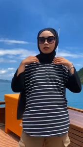 Blouse Wanita Korean Style Nikita Blus Salur Bahan Kaos Katun Combed Mix Cvc Baju Wanita Ootd Hijab