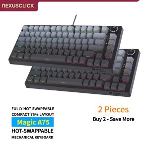 NexusClick 75% Hot Swappable Mechanical Gaming KeyboardWired 8K Polling Rate RGB Backlit Tactile Knob Ergonomic Gaming Keyboard