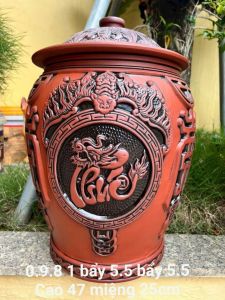 Hũ Đựng Gạo 20Kg Phúc Lộc Thọ Bát Tràng loại 1_ Chĩnh Đựng Gạo Phong Thủy