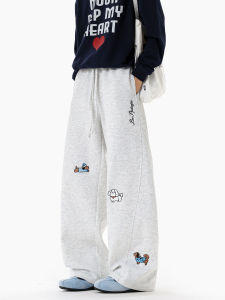 WUKONGYOUHUO | American Dog Embroidery Retro Straight Fit Loose Casual Pants