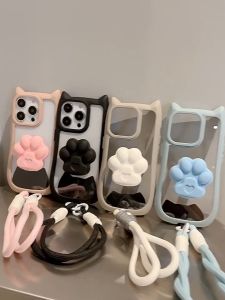 3D Cat Claw Stand Holder Phone Case For iPhone 11 17 Pro Max 13 16 12 13 14 Pro Max Cat Ear Clear Case For iPhone 13 14 16 Pro Max 15 Pro Max XR X XS Max 14 15 Plus Phone Case Shockproof Fashion Lovely Cute Macaron Phone Case Clear TPU Protective Cover