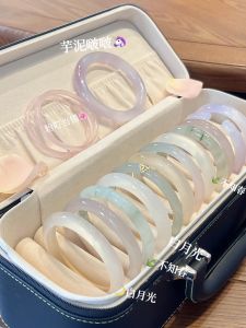 Natural White Moonlight Agate Bracelet Lychee Frozen Agate Violet Chalcedony Bracelet Unknowing Spring Bracelet Ice Type Jade Bracelet Violet Amethyst Bracelet