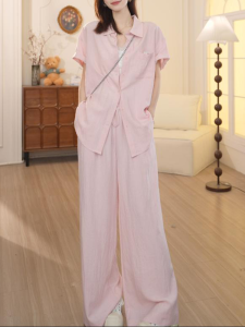 Shalldoer | ชุดสองชิ้นสไตล์เกาหลีสำหรับผู้หญิงในช่วงฤดูร้อน หลวมๆ สบายๆ แขนสั้น กางเกงขายาวผูกเชือก ดีไซน์เก๋ไก๋และลำลอง