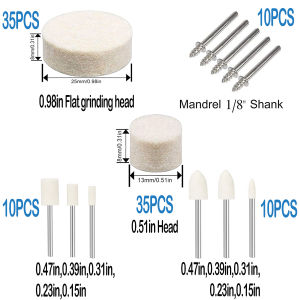 100/120/145PCS Wool Felt Grinding Sanding Head Polishing Wheel Tool Combination Set About 3mm Shank Dremel Dril for Jewelry/Gold