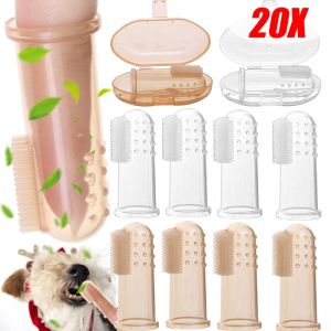 20PCS Food Grade Silicone Finger Cot Toothbrush Super Soft Baby Pet Finger Toothbrush with Box Set Cat Dog Brush Teeth Care Tools Pet Supplies