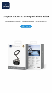 WIWU Automatic Vacuum Suction Magnetic Phone Holder Foldable Retractable Suction Cup Car Phone Mount 360°Adjustable Magnetic Phone Stand for Cars/Gyms/Mirrors/Smooth Surface