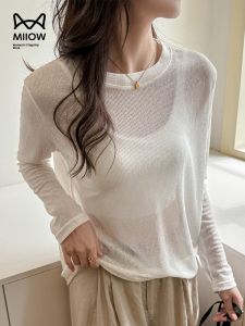 Miiow | Cat Person Womens Slim Fit Sun Protection Long Sleeve Shirt Summer New Style Air Conditioning T-Shirt Base Top Cover Up