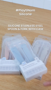 Little Giant SILICONE STAINLESS STEEL SPOON AND FORK SET WITH CASE | Sendok Garpu MPASI | Silicone Platinum