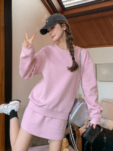 Pink Lazy Style Sweatshirt Set Womens Spring 2025 High Waist Drawstring Mini Skirt Two-Piece Suit Casual Fashion Ensemble