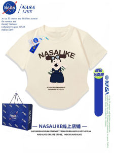 NASA Collaborative Pure Cotton Short Sleeve T-Shirt Womens Short Shoulder Fit Summer Fashion Brand Slimming round Neck Print