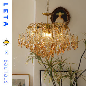 American Vintage Crystal Chandelier Living Room Lighting Amber Color Romantic Ceiling Light for Master Bedroom Walk-In Closet Room