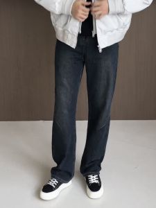 กางเกงยีนส์ทรงหลวมสไตล์อเมริกันย้อนยุคหนาสำหรับผู้ชาย กางเกงขายาวทรงตรง ทรงหลวม ทรงเข้ารูป ทรงหลวม