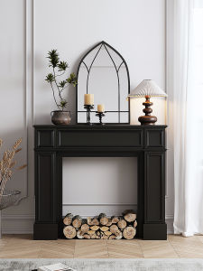Black Wall-Mounted Fireplace Decorative Cabinet Living Room Display Shelf Solid Wood against Wall French Vintage Narrow Cabinet