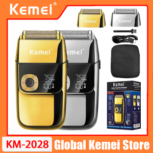 Kemei | Kemei KM-2028 All Metal Washable Electric Shavers USB Charging Rechargeable Shaver Mens Shaving Razor Gold And Silver Trimmer