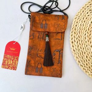 Double Layer Slant Cross Mobile Phone Bag Tassel Ethnic Style Polyester Lining Youth Fashion Chinese Cloud Silk Simulation Gift