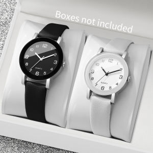 1/2PCS Fashion Couples Watches Leather Strap Wristwatch Men Women Casual Arabic Dial Quartz Watches (Without Box)