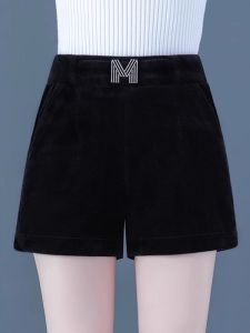 Quần Short Lông Mèo Cạp Cao Cho Nữ Mùa Thu Đông Quần Dài Ống Rộng Thường Ngày Cho Phụ Nữ Trung Niên Mặc Ngoài Trời