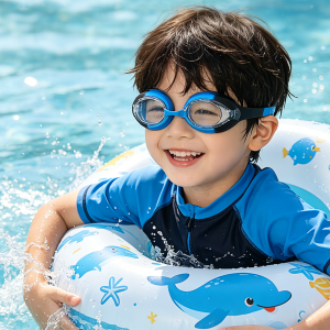 Kids Swim Goggles Swimming Eyewear Glasses Quick Adjustable Strap Anti-fog&Leak Replaceable Nose Bridge Girls Boys Age 3-14