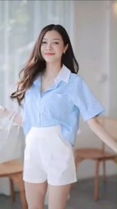 ZO077 TARA Shirt เสื้อเชิ้ต แขนสั้น กระดุมหน้า ลายทาง แต่งประเป๋าข้าง สไตล์มินิมอล เนื้อผ้าคอตตอนอย่างดี ใส่สบาย ไม่ร้อน