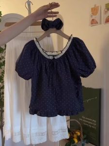 TIANANQI | Sweet Lazy One Shoulder Two Ways Dots Hem Ruffle Shirt