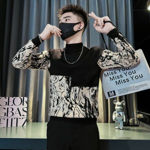 Mens Slim Fit High Neck Knit Sweater Fashionable Inner Wear Casual Printed Long Sleeve Winter Top Stylish Base Layer Shirt