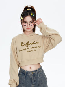 สลิมฟิต ตัวอักษรที่เขียนด้วยลายมือ เสื้อฮู้ด ผู้หญิง บาง ผ้าฝ้าย โพลีเอสเตอร์ เบลนด์ เสื้อสวม ความยาวสั้น ฤดูใบไม้ร่วง แฟชั่น ลำลอง เสื้อสเว็ตเชิ้ต