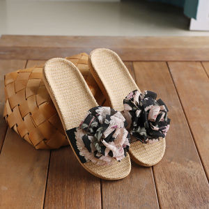 Dép Vải Lanh Nữ Hoa Cotton Lanh Toàn Bộ Sàn Nhà Dễ Thương Trong Nhà Dép Mùa Hè Thoáng Khí Cho Nữ Đế EVA Chống Mùi