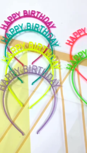 GBS Bando Headband Glow In The Dark Warna-Warni Happy Birthday untuk Pesta Ulang Tahun