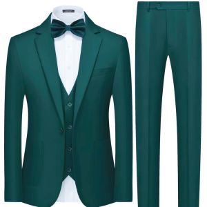 3-Pieces Emerald Green Slim Fit 3-Piece Mens Suit Set - High-Quality Fashion Male Formal Party Clothing with Jacket Vest Pants