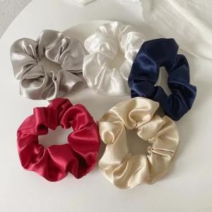 Vintage Crystal Satin Hair Tie Hair Accessories for Women Silk Satin Scrunchies Korean Girls Elastics Hair Band Ponytail Holder