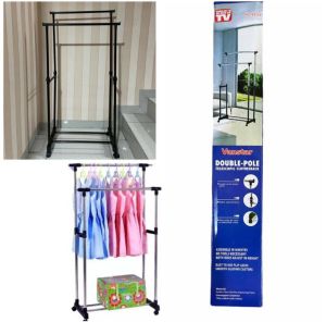 Free Ongkir | Stand Hanger Gawang Single / Double Gantungan Jemuran Portable Rak besi Pakaian Dan Sepatu